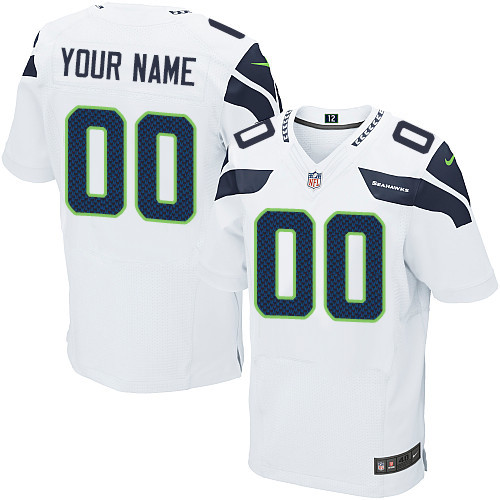 Men's Elite Nike Jersey White Road - Customized NFL Seattle Seahawks